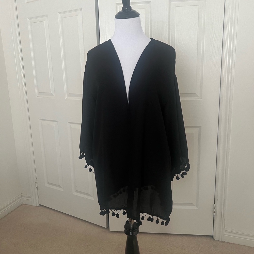 SHEIN Black Pom-Pom Trim Blouse coverup
